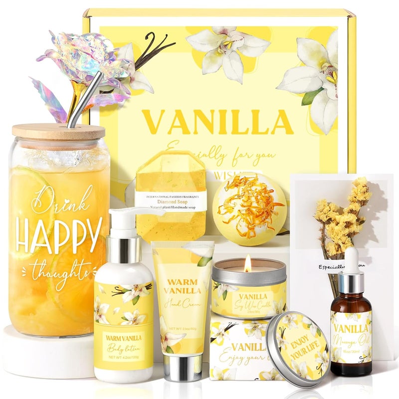 GiftPeak Birthday Gifts for Women, Relaxing Spa Gift Baskets for Women, Warm Vanilla Self Care Package Gifts, Mother's Day Bath and Body Inspirational Gift Set for Mom, Her, Wife, Best Friend, Sister, Coworker - Image 1